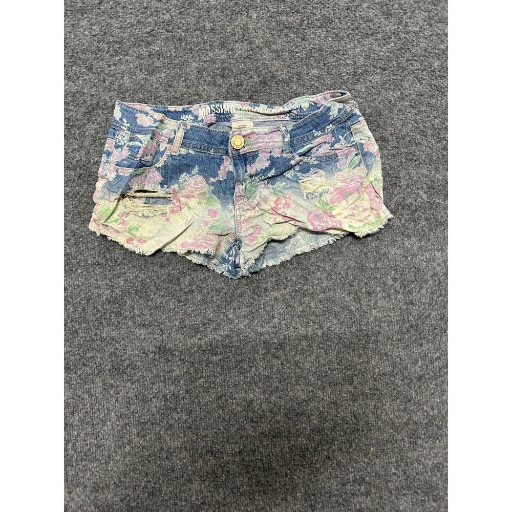 Mossimo Shorts Womens Size 5 Blue Floral Distressed Denim Low Rise Raw Cutoff